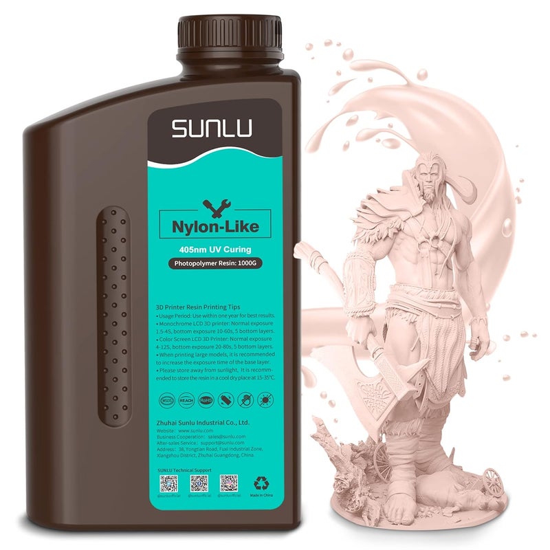 Sunlu 3D Printer Resin, Strong Durable Nylon Like 3D Resin for LCD DLP SLA Resin 3D Printers, 395-405nm UV Light Curing 3D Printing Liquid Photopolymer Resin, Good for Functional Parts, 1000g, Beige - Image 1